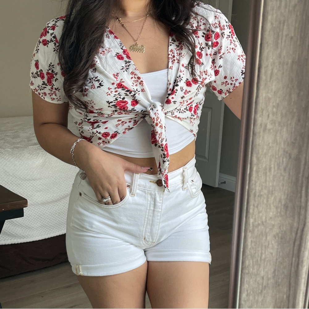 Floral tie front top